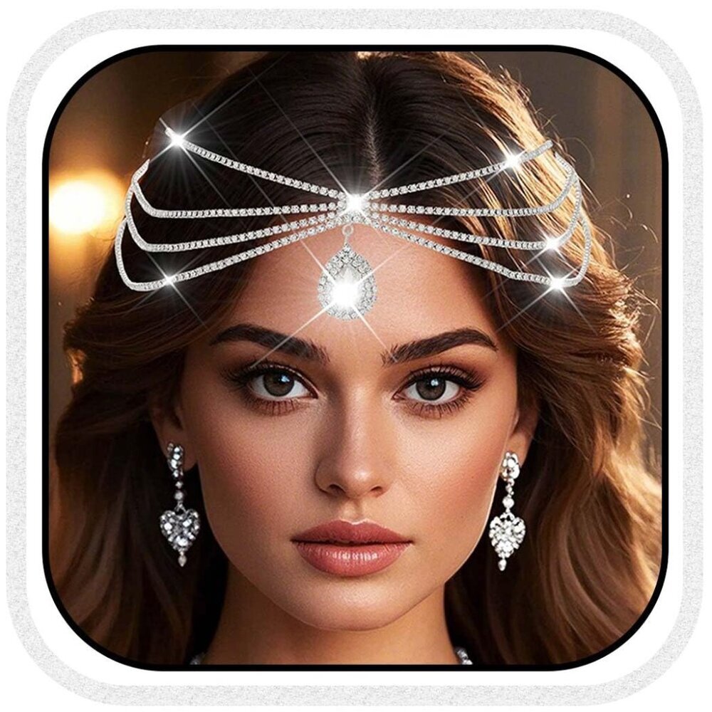 Elegant Rhinestone Head Chain Jewelry with Teardrop Crystal Pendant for Women